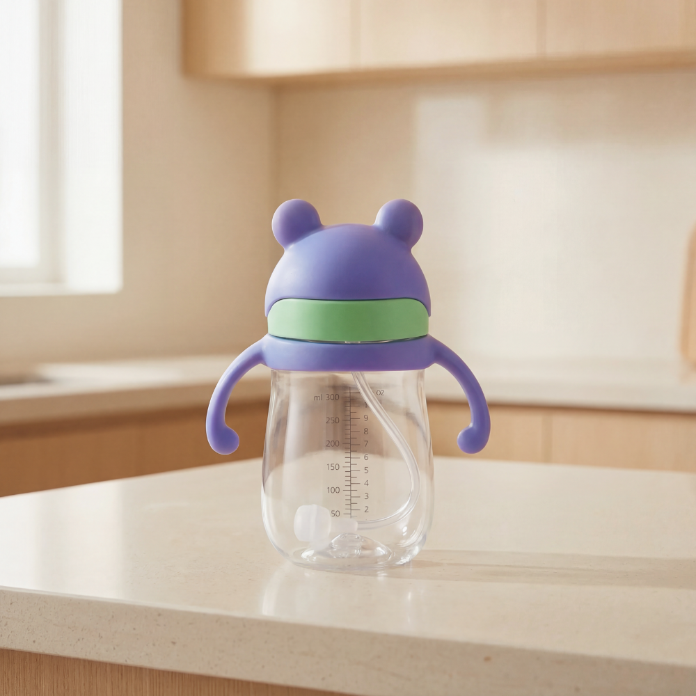 Cartoon Style Outdoor Child Drinking Straw Bottle