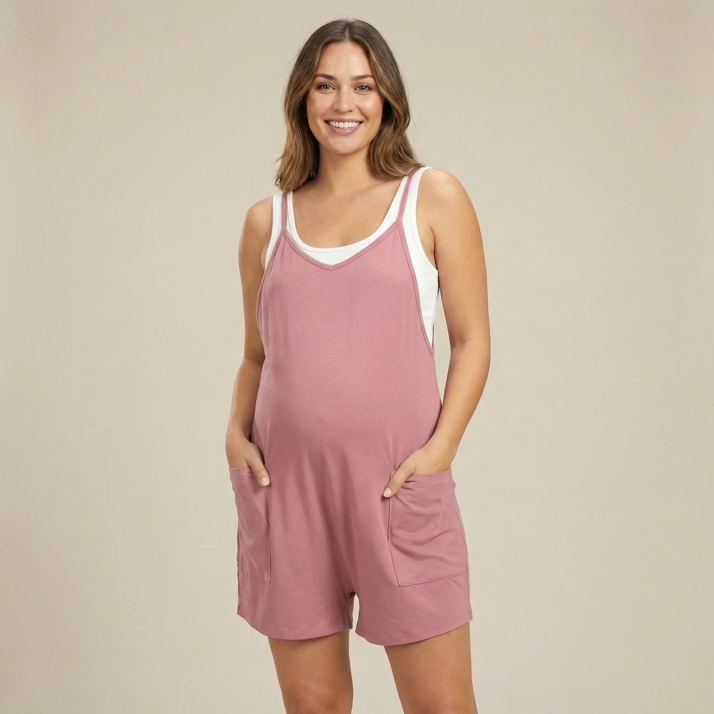 Breezy Maternity Romper-Huggleo-Pink-S