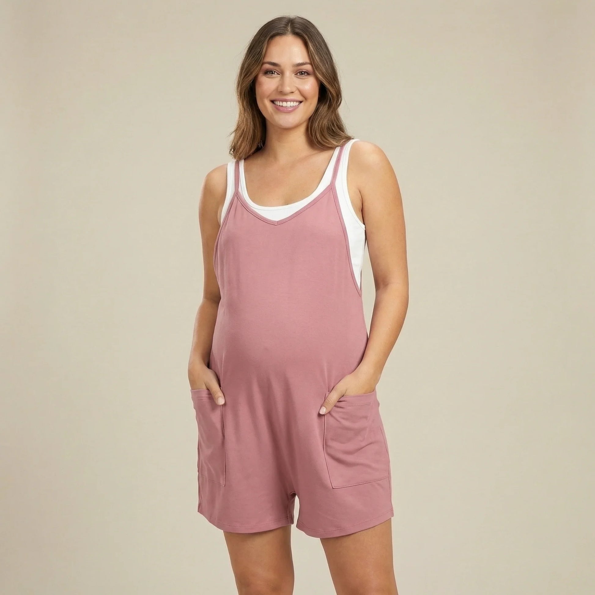 Breezy Maternity Romper-Huggleo-Pink-S