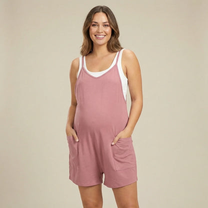 Breezy Maternity Romper-Huggleo-Pink-S
