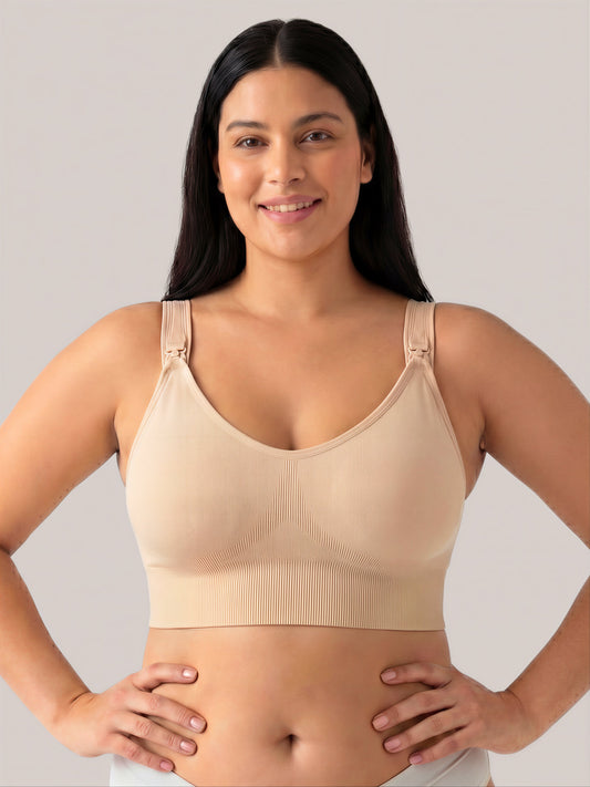 Halo Longline Nursing Bra-Huggleo-Beige-S
