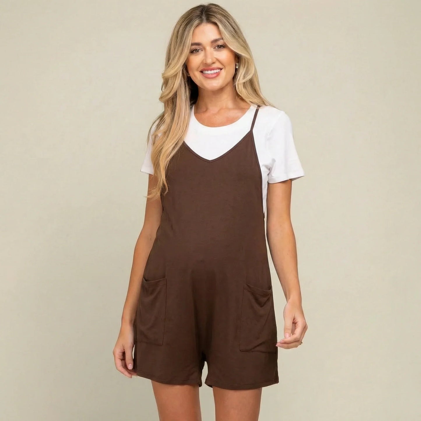 Breezy Maternity Romper-Huggleo-Brown-S