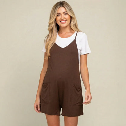 Breezy Maternity Romper-Huggleo-Brown-S