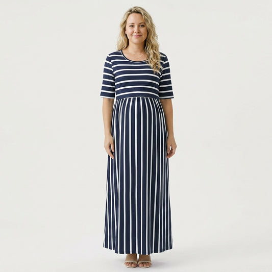 Sunday Nursing Striped Midi Dress-Huggleo-