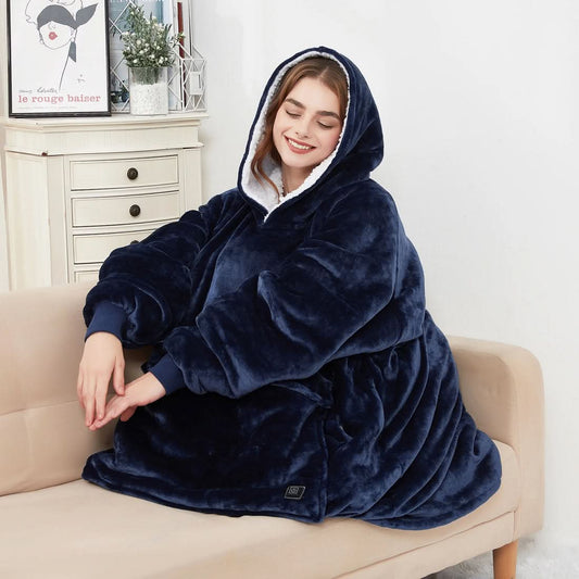 Cozy Heated Blanket Hoodie-Huggleo-Dark Blue-Free Size