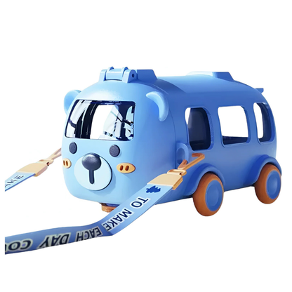 Toddler Straw Cup – 500ml Bear Themed Drinking Bottle with Wheels & Strap