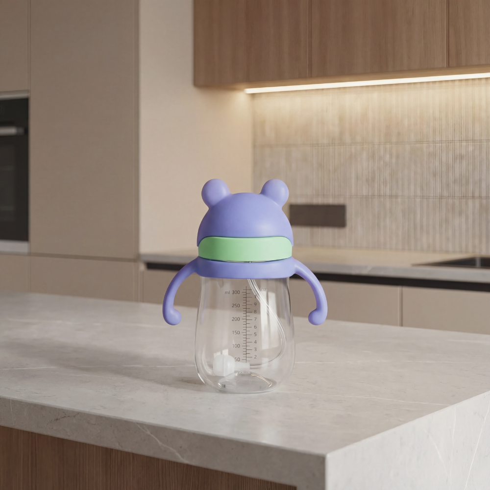 Cartoon Style Outdoor Child Drinking Straw Bottle