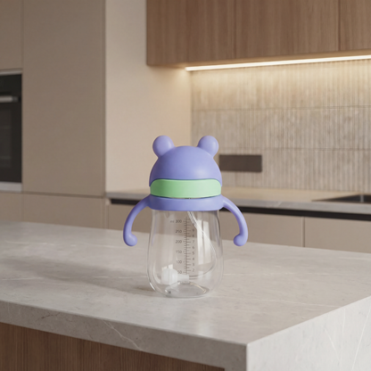 Cartoon Style Outdoor Child Drinking Straw Bottle