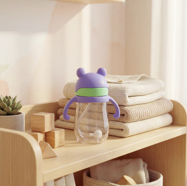 Cartoon Style Outdoor Child Drinking Straw Bottle