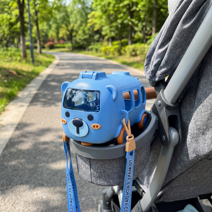 Toddler Straw Cup – 500ml Bear Themed Drinking Bottle with Wheels & Strap